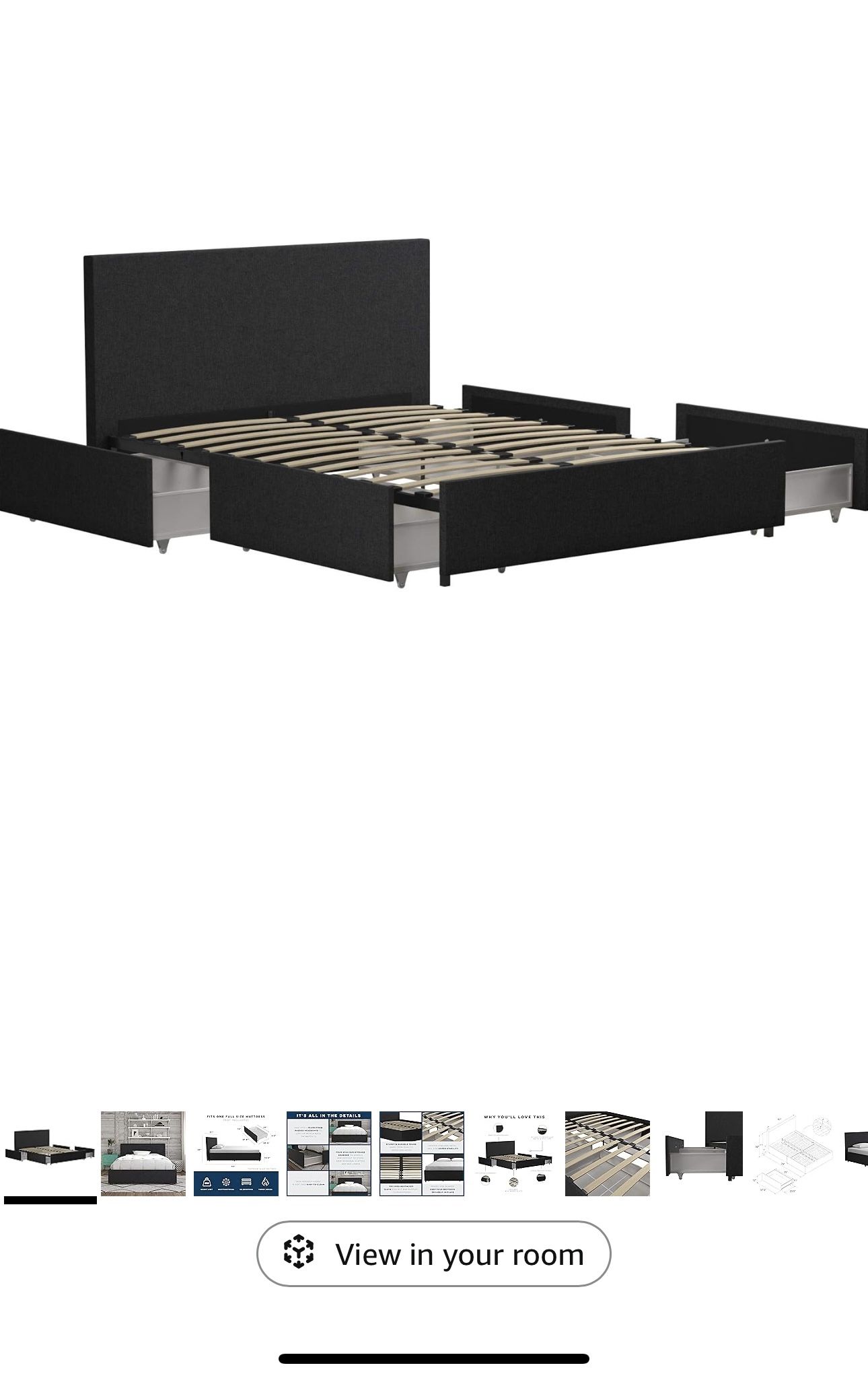 Gray Full Bed With Storage Drawers