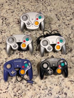Lot of 5 OEM Nintendo GameCube Controllers Silver Black Indigo Tested Read