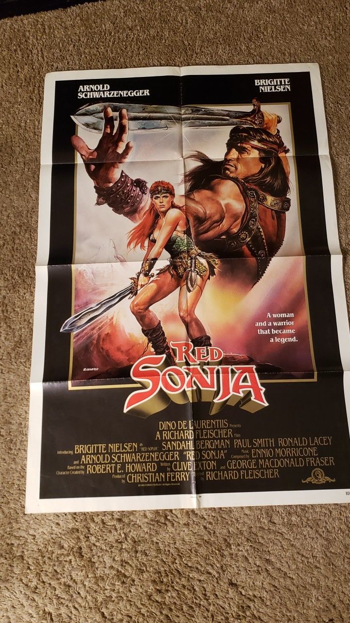 ARNOLD SCHWARZENEGGER - 1985 poster 27x41 ----- "RED SONJA"  woman & the warrior.  Original