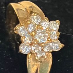 10 K yellow gold diamonds, ring size 6 1/2 or seven. it’s real diamond in real gold.