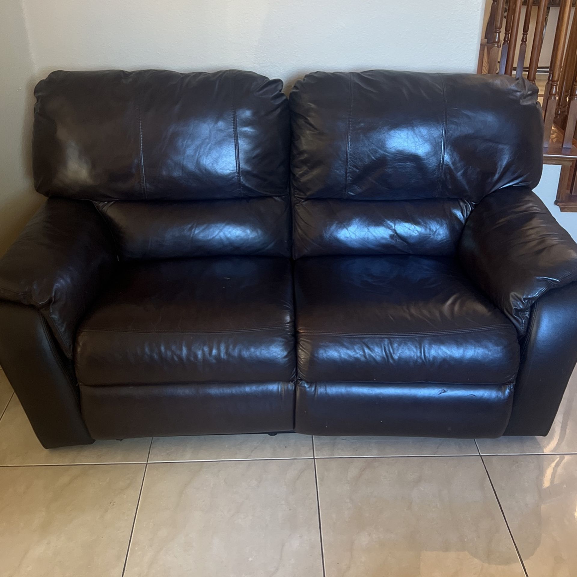 Dark Brown Leather Love Seat