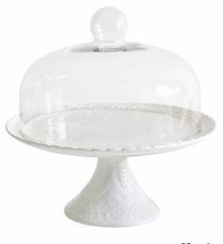 Jusalpha® 12 Inches White Porcelain Decorative Cake Stand-Cupcake Stand (CS01 - Glass Dome
