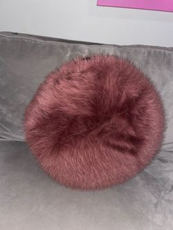 Dusty Pink Round Faux-Fur Pillow