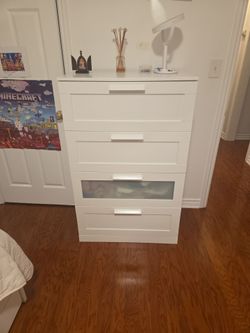 Ikea white 4-Drawer Dresser with Frosted Glass Drawer