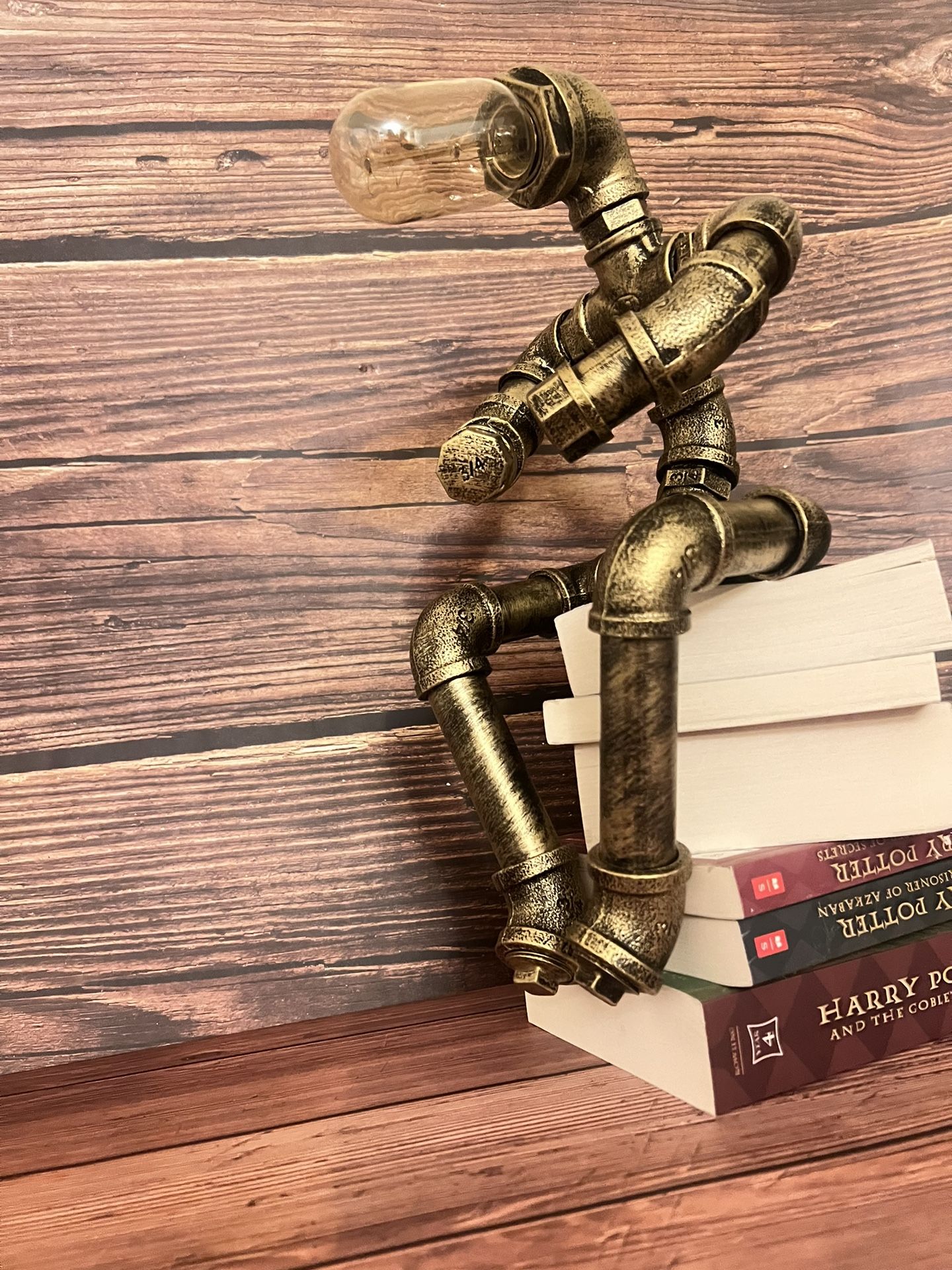 Stylish steampunk table lamp, steampunk lamp, steampunk light, creative robot style, light bulb inclued