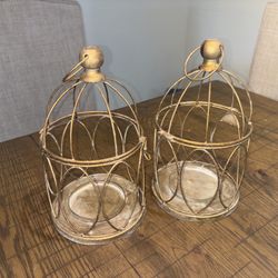 Set of 2 Gold Metal Birdcage Candle Holders – Farmhouse Decor
