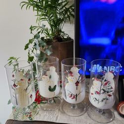 Twilight Set Of 4 Hand Painted Snowmen Ice Tea Glasses