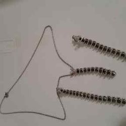 3ctw Blue Diamond Dangle Earrings & Pendant Necklace 