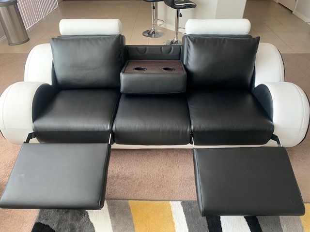 Black & White Leather Sectional Couch 