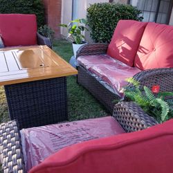New Patio Set With Fire Pit Propane 