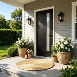 36x80 Fiberglass Front Door with White 4-9/16 PVC Frame,Left-Hand Inswing Exterior Door with Brickmould,Contemporary minimalist smooth skin with frost