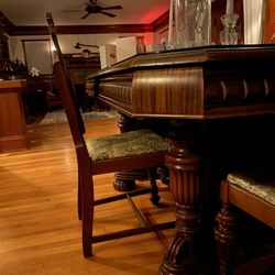 Antique Dining Table Seats 6 With Glass Top