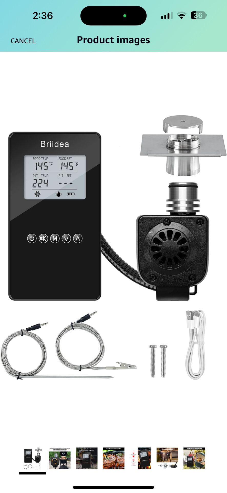 BBQ Temperature Controller, Briidea Automatic Smoker Fan Controller with Dual Probe for Big Green Egg, Primo, Ceramic Grills, Kamodo Joe, Cypress Gril