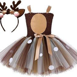 Tutu Dreams Animal Costumes for Kids Girls 1-10Y Reindeer Giraffe Tiger with Headband Halloween Dress Up Clothes
