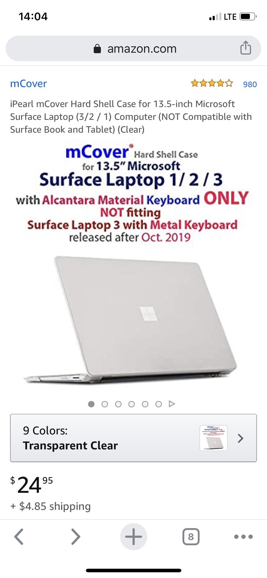 iPearl mCover Hard Shell Case for 13.5-inch Microsoft Surface Laptop (3/2/1) Computer alcantara keyboard