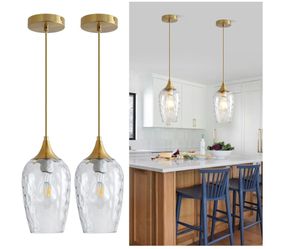 Glass Pendant Lights Kitchen Island 2 Pack, Gold Pendant Light Fixtures with Hand-Blown Clear Glass Modem Farmhouse Hanging Light for Kitchen Sink Din
