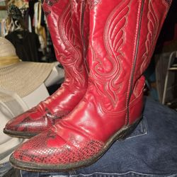 Wpmans Cowboy Boots Tony Lamas Leather Red And And Black Snake Skin