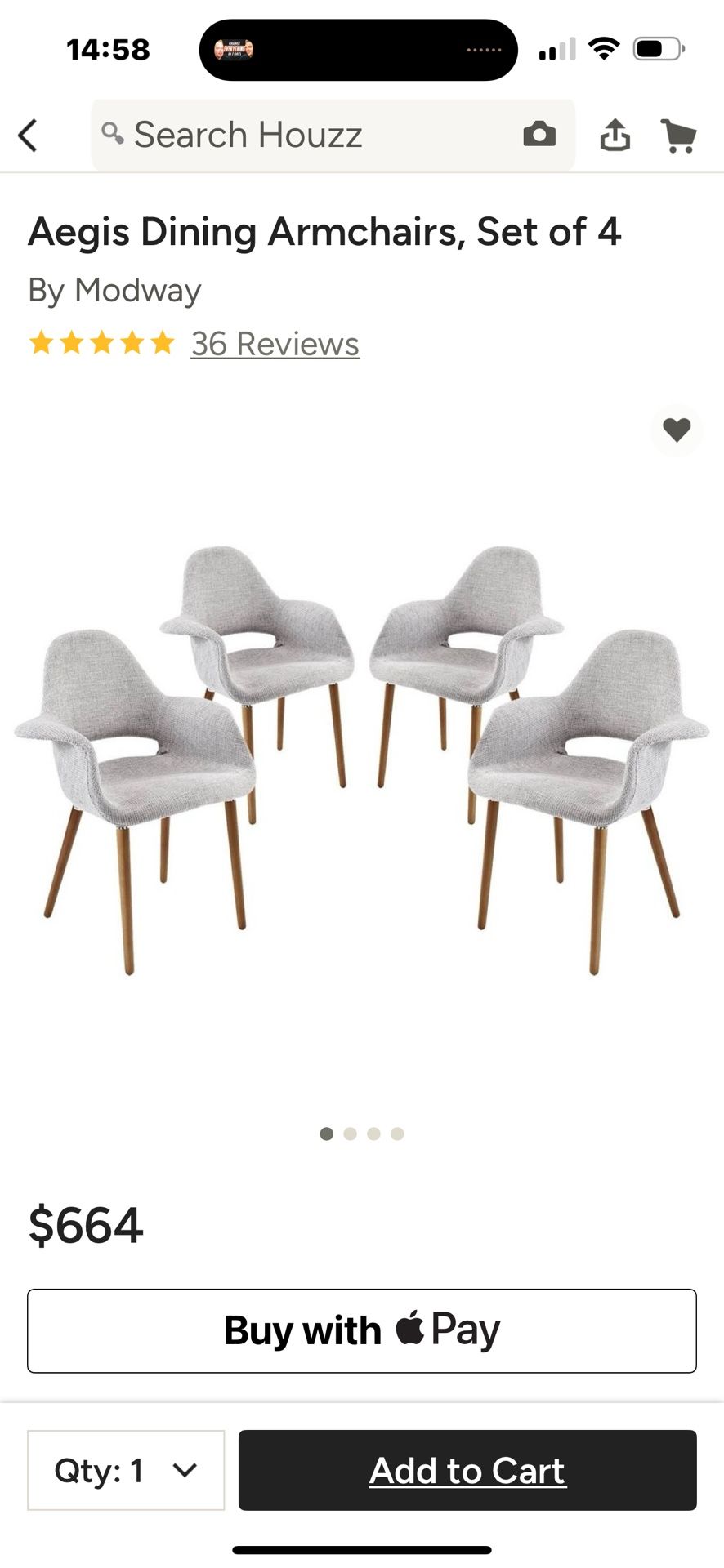 Moving Sale; Aegis Dining Armchair Set of 4 in Light Gray