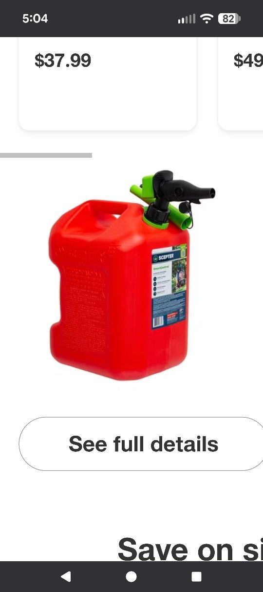 Scepter SmartControl Plastic Dual Handle Gasoline Can Container Jug w/Controllable Flow Nozzle Spout & Capless Gas Tank Funnel, 5 Gal