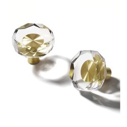 Crystal Cabinet Knobs Glass Drawer Pulls Brass Dresser Handles Octagonal Cupboard Cabinet Hardware for Kitchen Wardrobe Bathroom and Bedroom 6 Pack