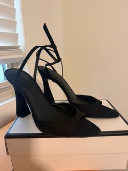 Black Suede Slingback Block Heel Pumps