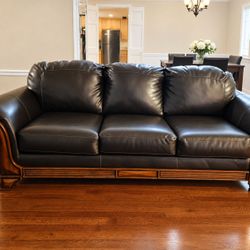 Brown Leather Sofa and loveseat with Wood Frame