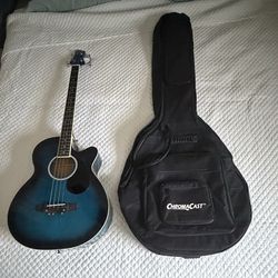 BCP Acoustic Electric Bass Guitar Blueburst w/Chromacast Gig Bag