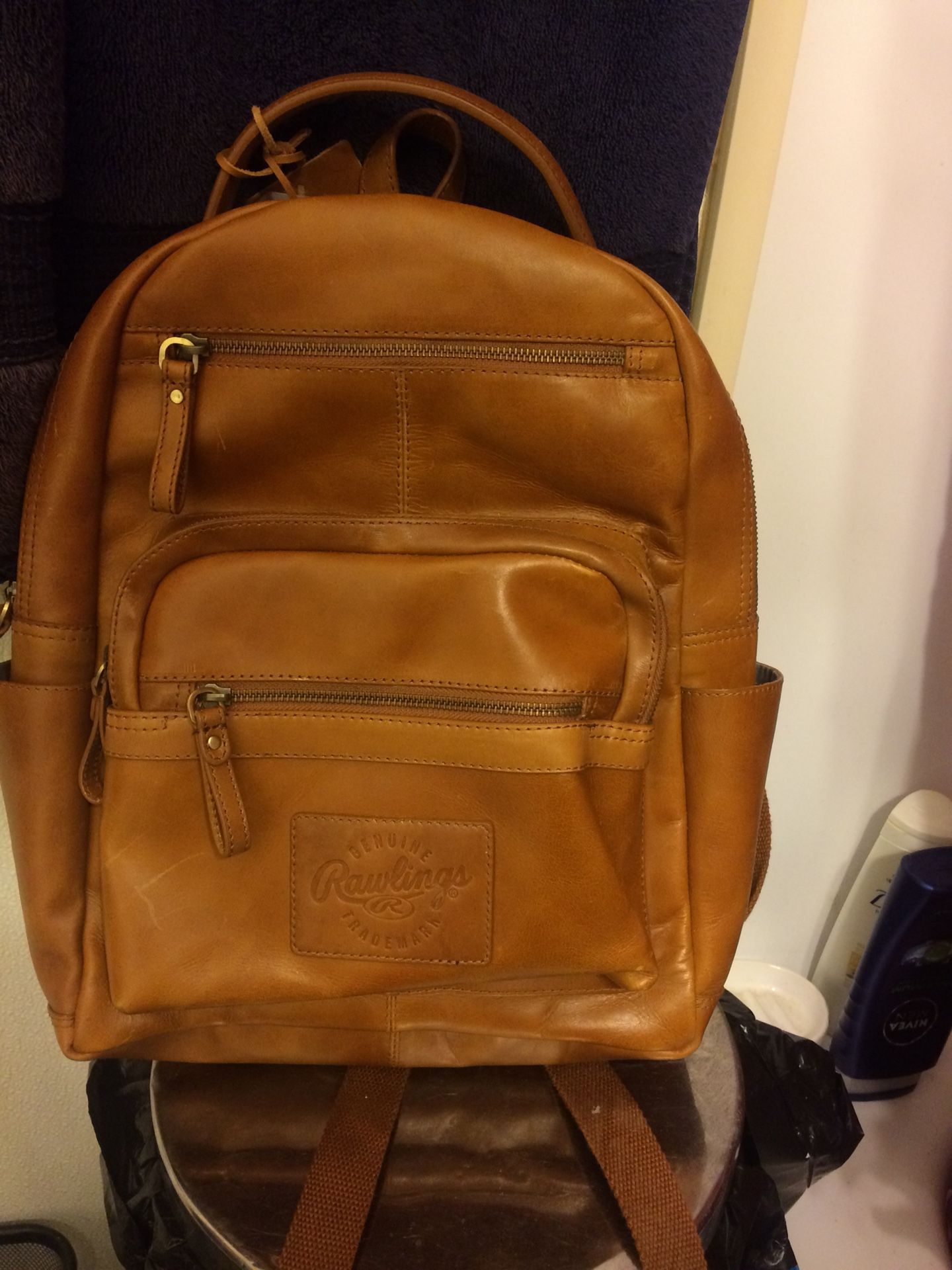 Rawlings genuine leather medium tan backpack