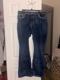 H&Y Fashion Distressed Rhinestone Sequin Pocket Jeans – Size 21/22