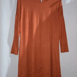 Azules Rust Orange Long Sleeve Tunic Dress Shirt Size S