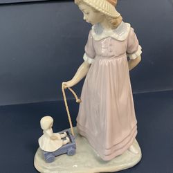 Lladro Porcelain Girl With Toy Cart And Doll 