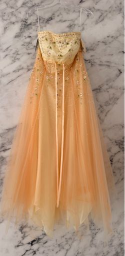 Peach Floral Embroidered Tulle Ball Gown