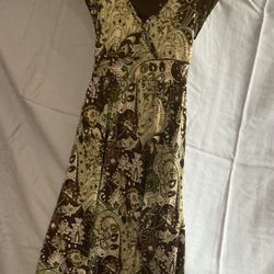 Girl's Floral Green & Brown Dress