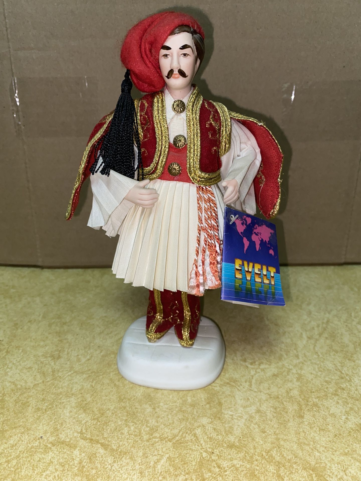 7.5 inch Vintage Evelt Handmade Greek Porcelain Doll 102 E Evzone Imported From Greece