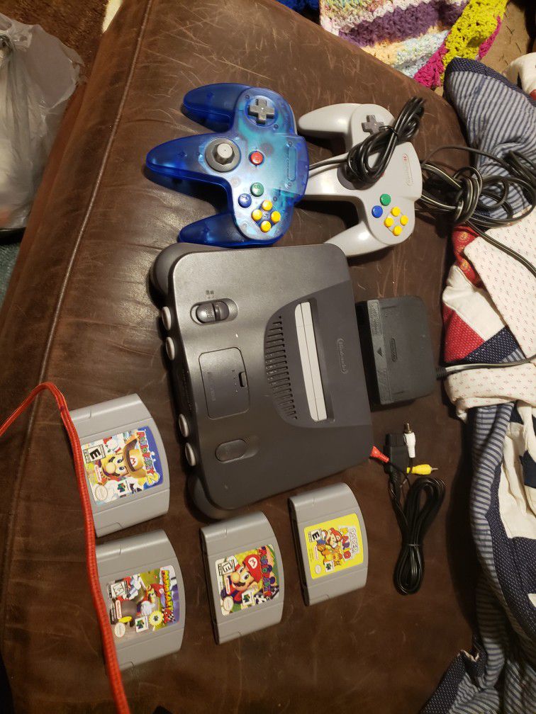 Nintendo 64 Bundle Console,  2 Controllers, Cords, Mario Kart, Paper Mario, Mario Party 1, Mario Party 2