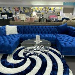 
♧ASK DISCOUNT COUPOn🌕PICK UP/DELIVERY sofa loveseat living room set sleeper couch recliner =
Prada Blue Velvet Double Chaise Sectional 