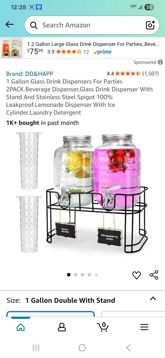 1 Gallon Glass Drink Dispensers For Parties 2PACK.Beverage Dispenser,Glass Drink Dispenser With Stand And Stainless Steel Spigot 100% _eakproof.Lemona