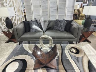  Contemporary Malta Leather Graphite Sofa