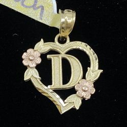$150 Two Tone Gold Letter D Initial Charm Pendant 