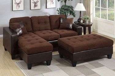 BROWN SECTIONAL SOFA CHAISE XL OTTOMAN