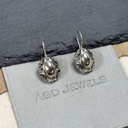 Vintage 925 Sterling Silver Bead and Scroll Design Drop Earrings