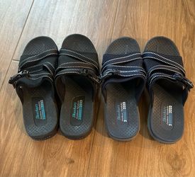Skechers Slip-on Sandals - size 8 - 2 pair, 1 black, 1 navy - pick up only