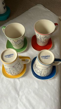 4 Hues N Brews Mug Skyline Cityscape Coffee Tea Cup Mug & Plates Set