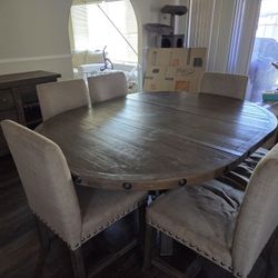 Full Rustic Dining Set (Living Spaces Jaxon Grey Wood Set)