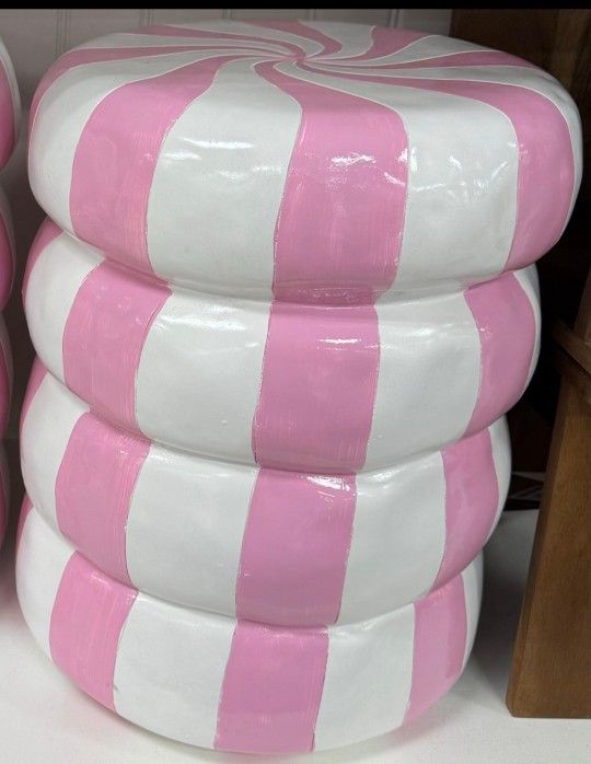 Pink Peppermint Swirl Candy Stool/Side Table
