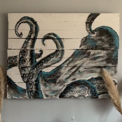 36x47 Inches Painting Octopus On Wooden Pallet