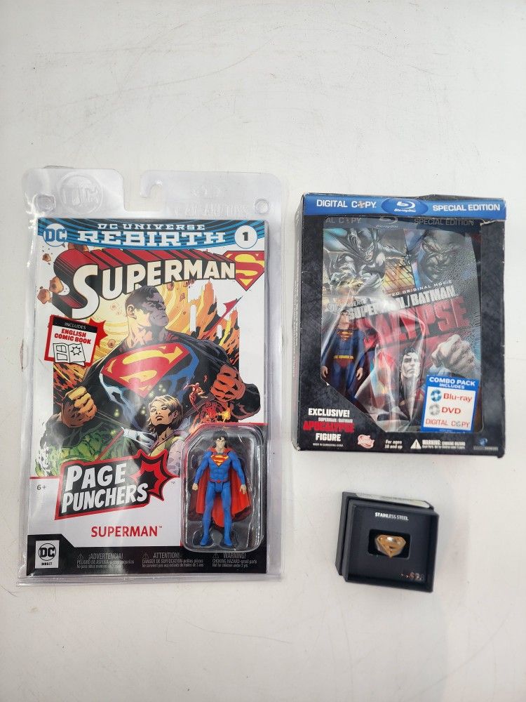 Superman Lot Of 3 Items Rebirth Comic Ring BluRay