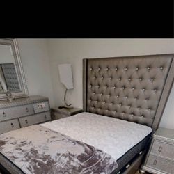 Queen bed frame and box spring and Bed