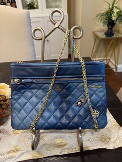 Blue Quilted Leather Chain Bag