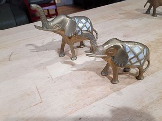 Brass Elephant Figurines with Mother of Pearl Inlay